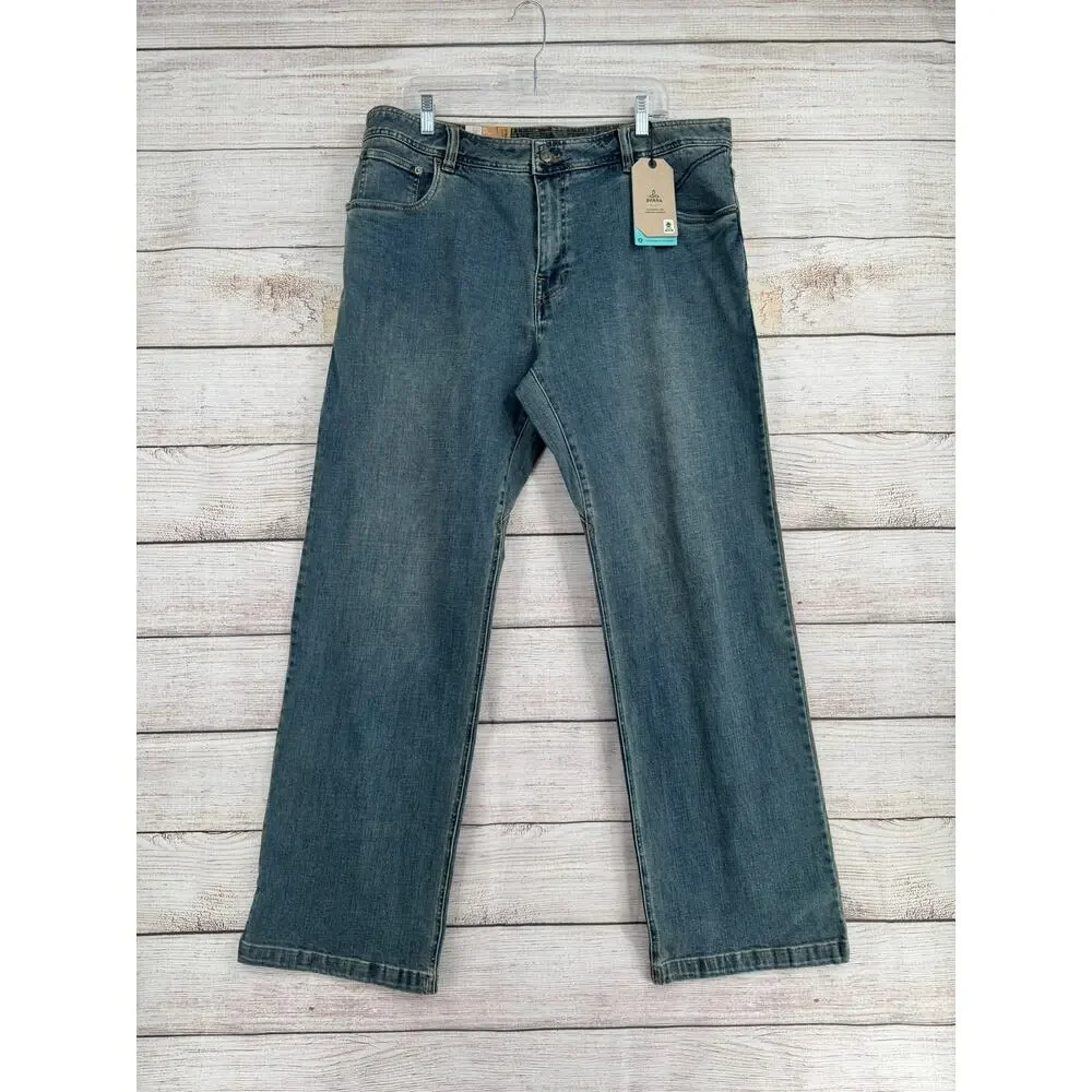 prAna Axiom Straight Leg Jeans‎ Mens 38x32 Blue Medium Wash Denim NEW
